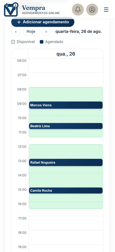 A agenda em tempo real e os agendamentos do proprietário na Vempra